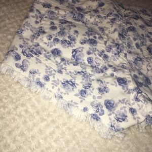 White & Blue Floral Shorts
